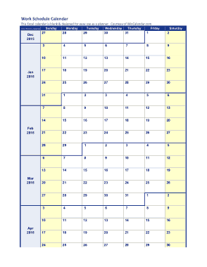 Blank Work Schedule Calendar Template