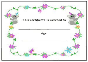 Kids Award Certificate Koalas and Flowers Template