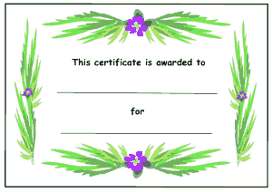 Kids Award Certificate Purple Flowers With Green Leaves Template