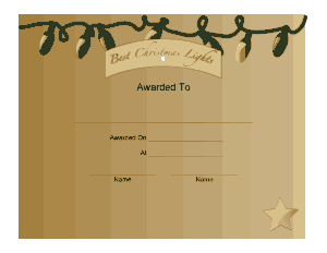 Free Download PDF Books, Best Christmas Lights Award Certificate Template