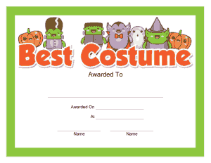 Free Download PDF Books, Best Costume Award Certificate Template