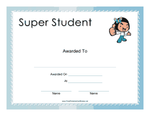Girl Super Student Award Certificate Template