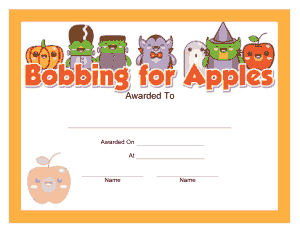 Halloween Bobbing Apples Award Certificate Template