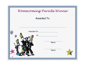 Homecoming Parade Winner Award Certificate Template