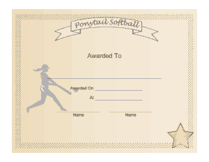 Ponytail Softball Award Certificate Template