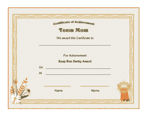 Soap Box Derby Team Mom Award Certificate Template