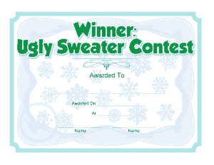 Ugly Sweater Contest Award Certificate Template