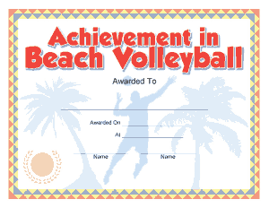 Free Download PDF Books, Beach Volleyball Certificate Achievement Template