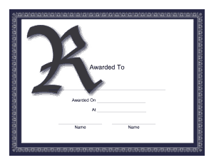 Monogram R Award Certificate Template