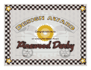 Pinewood Derby Design Award Certificate Template