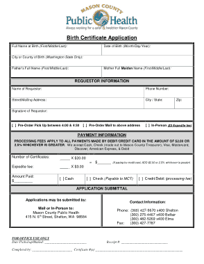 Birth Certificate Application Form Mason County Washington Template