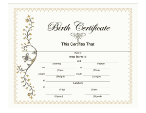 Free Download PDF Books, Birth Certificate With Golden Ornament Template