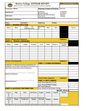 Bostaon College Expense Report Template