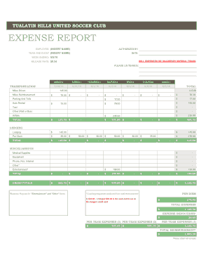 Club Expense Report Template