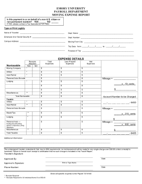 Moving Expense Report Template