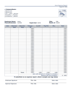 Sample Auto Expense Report Template