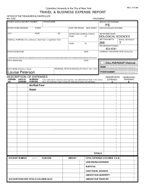 Travel Business Expense Report Form Template