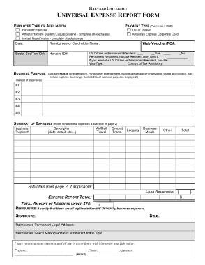 Universal Expense Report Form Template