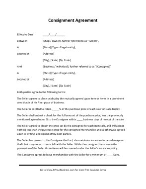 Consignment Agreement Contract Template