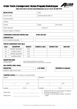 Consignment Note Order Form Template