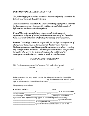 Cover Page Consignment Agreement Template
