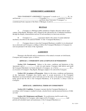 Printable Consignment Agreement Contract Template