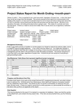 Construction Project Status Report For Month Ending Template
