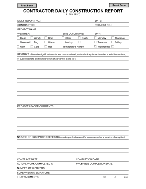 Contractor Daily Construction Report Sample Template