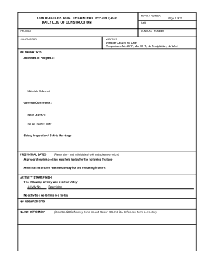 Daily Construction Quality Cotrol Report Sample Template
