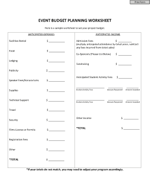 Event Budget Planning And Proposal Worksheet Template