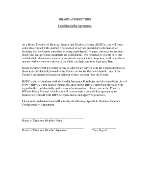 Board of Directors Confidentiality Agreement Template
