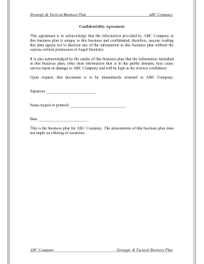 Business Plan Confidentiality Agreement Sample Template