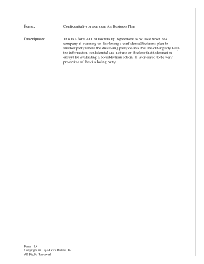 Confidentiality Agreement for Business Plan Template