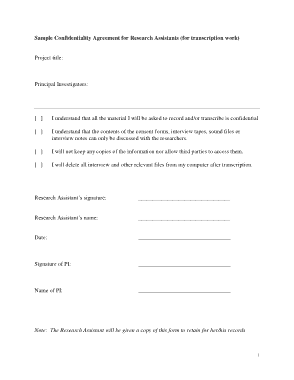 Confidentiality Agreement for Research Assistants Template