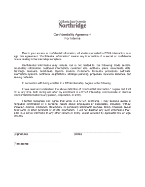 Confidentiality Agreement Sample for Interns Template