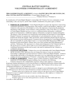 Hospital Volunteer Confidentiality Agreement Template