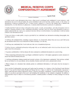 Medical Reserve Corps Confidentiality Agreement Template