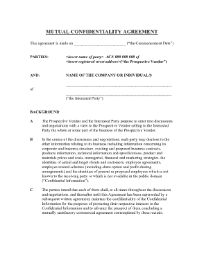 Mutual Confidentiality Agreement Sample Template