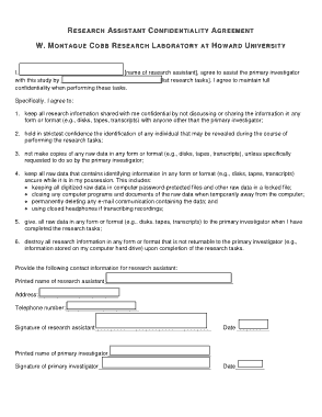 Research Assistant Confidentiality Agreement Template