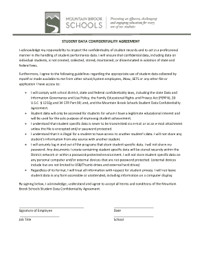 Student Data Confidentiality Agreement Template