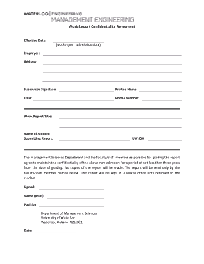 Work Report Confidentiality Agreement Template