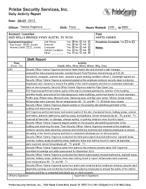 Priebe Security Daily Activity Report Template