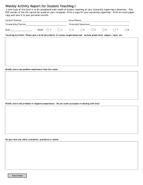 Weekly Activity Report for Student Teaching Template