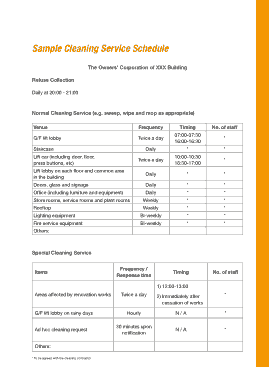 Office Cleaning Services Schedule Template