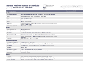Printable Home Maintenance Schedule Sample Template