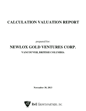 Valuation Calculation Report Template