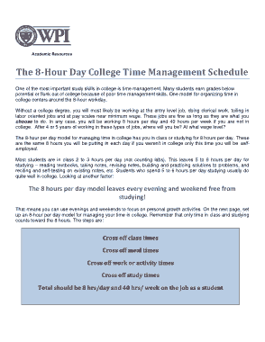 8-Hour Day College Time Management Schedule Template