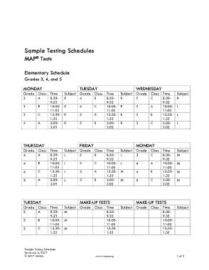 Sample Test Schedules For Elementary Students Template