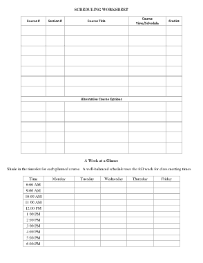 Student Class Schedule Worksheet Template