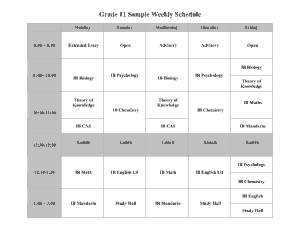 Grade11 Study Weekly Schedule Sample Template